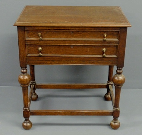 Appraisal: William Mary style oak flatware chest c with two drawers