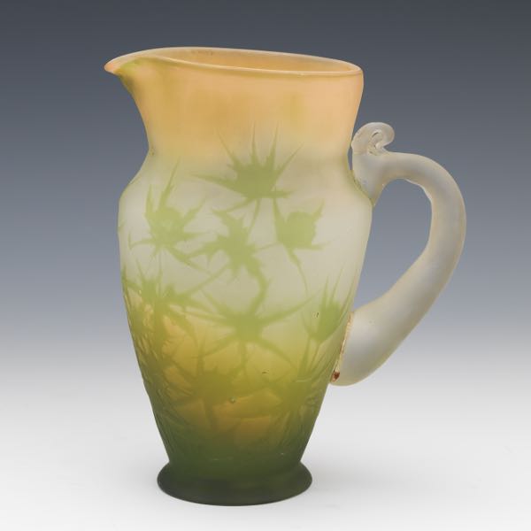 Appraisal: GALLE THISTLE PITCHER x x Frosted cameo cut glass pitcher