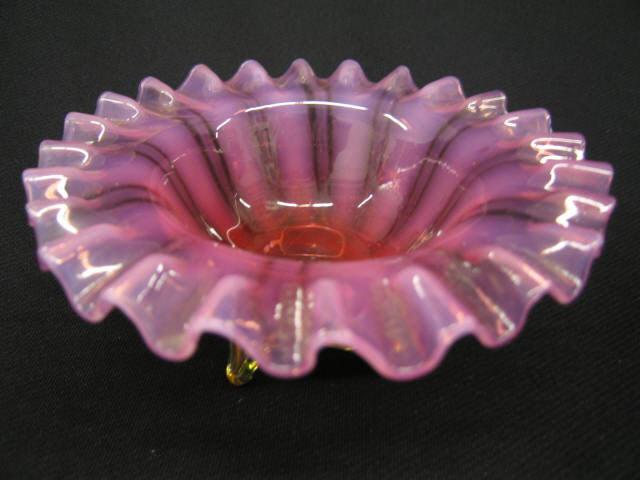 Appraisal: Victorian Cranberry Opalescent Art Glass Bowl vaseline green footed base