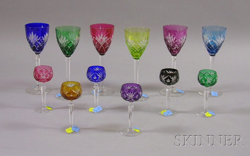 Appraisal: Twelve Multicolored Cut Glass Stemware Items six wines and six