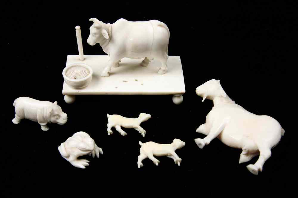 Appraisal: IVORY MINIATURES - All of Asian origin including Brahmin Bull