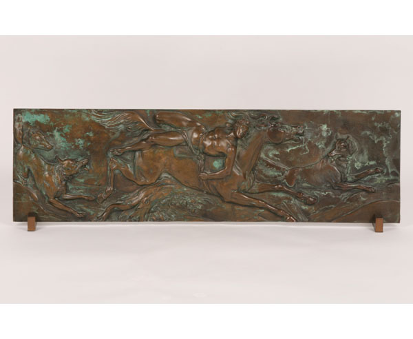 Appraisal: Bronze embossed plaque depicting a man bound to a horse