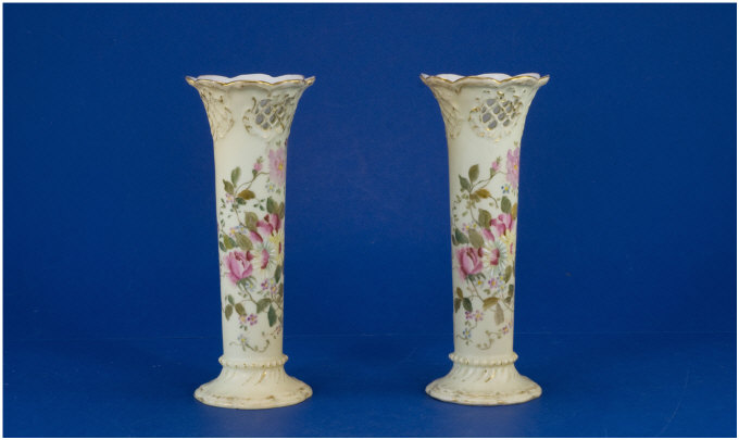 Appraisal: Pair of Early th Century Handpainted Vienna Vases Circa Floral