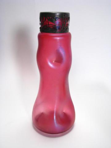 Appraisal: Attributed to Loetz art glass vase pinch form cranberry glass