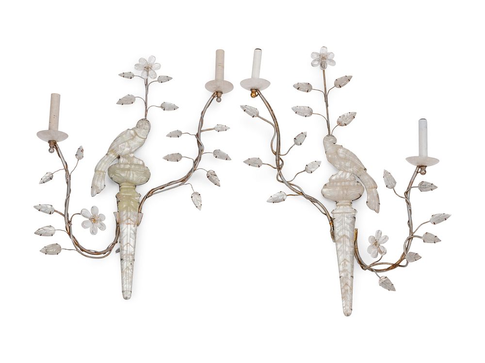 Appraisal: A Pair of Rock Crystal Mounted Two-Light Sconces in the