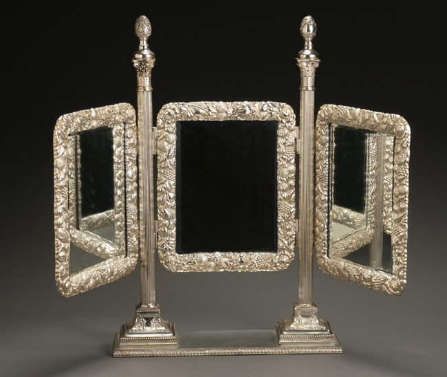 Appraisal: George III Style Silver Plate Triple-Fold Dressing Table Mirror th