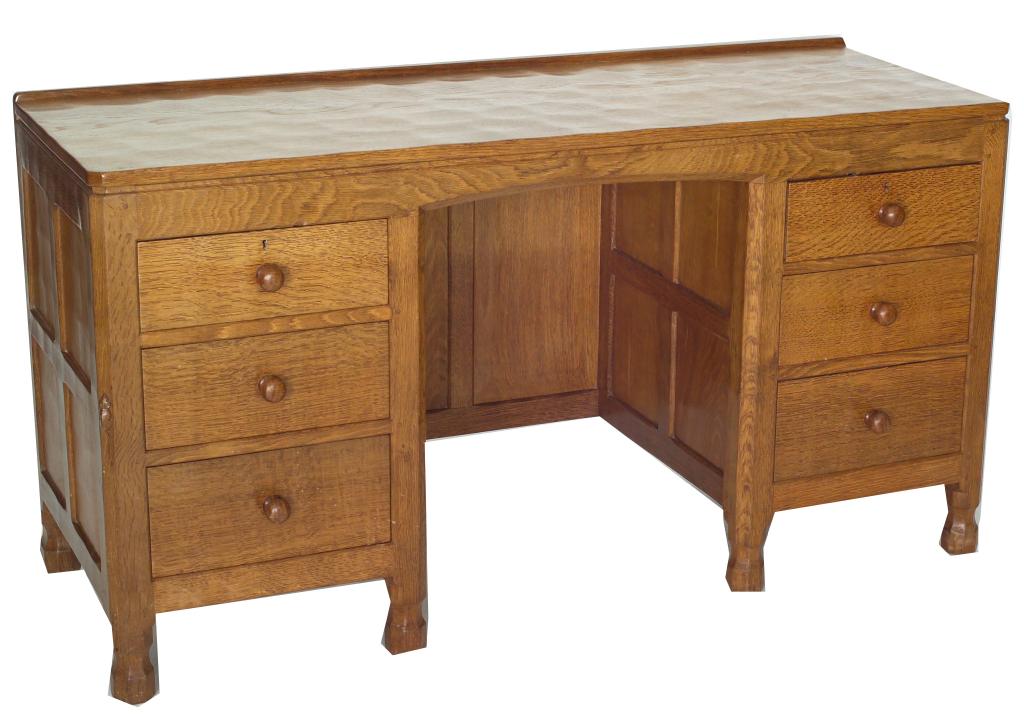 Appraisal: ROBERT MOUSEMAN THOMPSON OAK PEDESTAL DESK c - the adzed