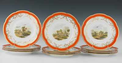 Appraisal: Twelve Hand Decorated Porcelain Plates Continental Each measuring apprx -