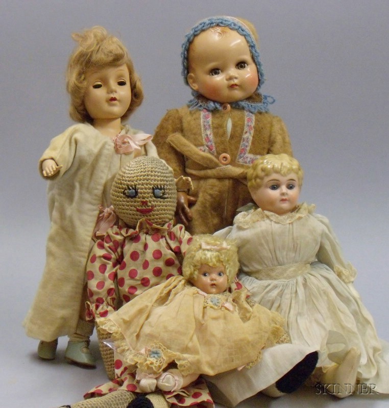 Appraisal: Assorted Group of Dolls and Doll Clothing s- s tin