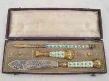 Appraisal: A th c French hallmarked silver and enamel writing etui