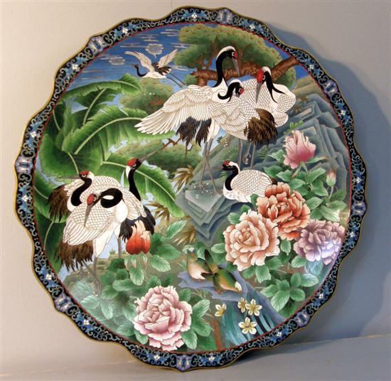 Appraisal: Large Chinese cloisonne charger th century decorated with herons and