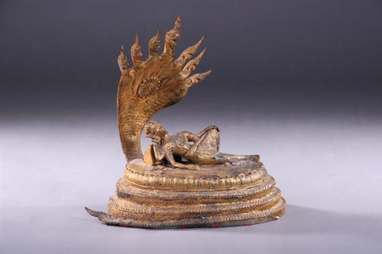 Appraisal: THAI GILT BRONZE FIGURE OF BUDDHA AND NAGA Bangkok period