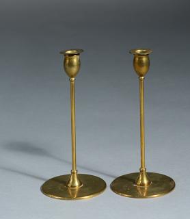 Appraisal: Pair of bronze candlesticks signed Jarvie Pair of bronze candlesticks