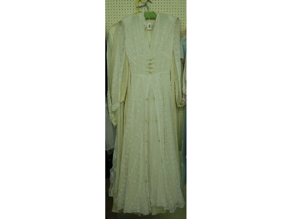 Appraisal: 's lace wedding dress with sequin and pearl button decoration