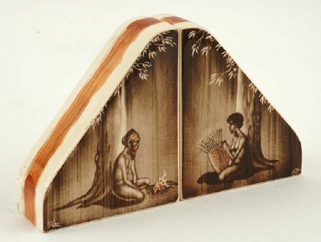 Appraisal: GYMEA POTTERY New South Wales Pair of triangular shaped book