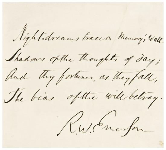 Appraisal: EMERSON Ralph Waldo - Autograph quotation signed Manuscript quotation from