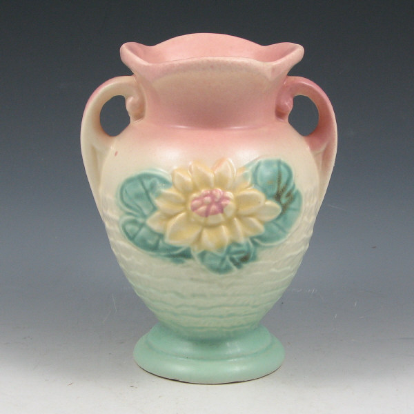 Appraisal: Hull Water Lily handled vase in pink and green Marked