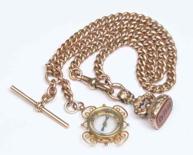 Appraisal: A CT GOLD CURB LINKED WATCH CHAIN the ct gold