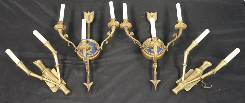 Appraisal: Pairs Of Bronze Sconces To include a pair of Bamboo