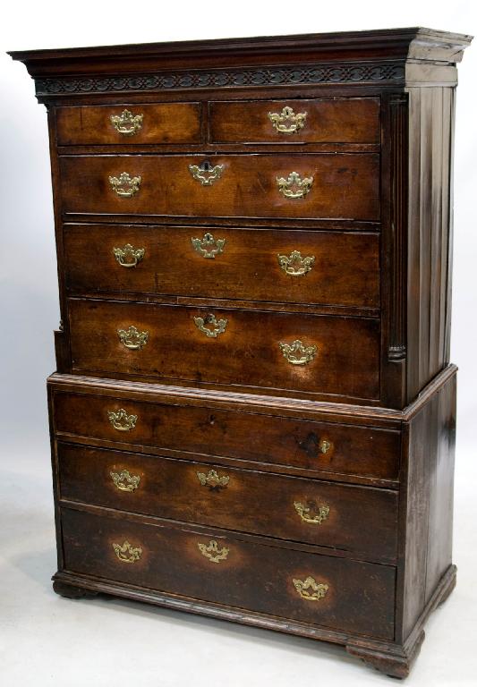 Appraisal: EARLY GEORGE III OAK CHEST ON CHEST the upper section