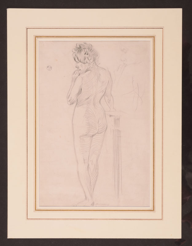 Appraisal: FRENCH SCHOOL STANDING FEMALE NUDE FROM BEHIND Pencil on laid