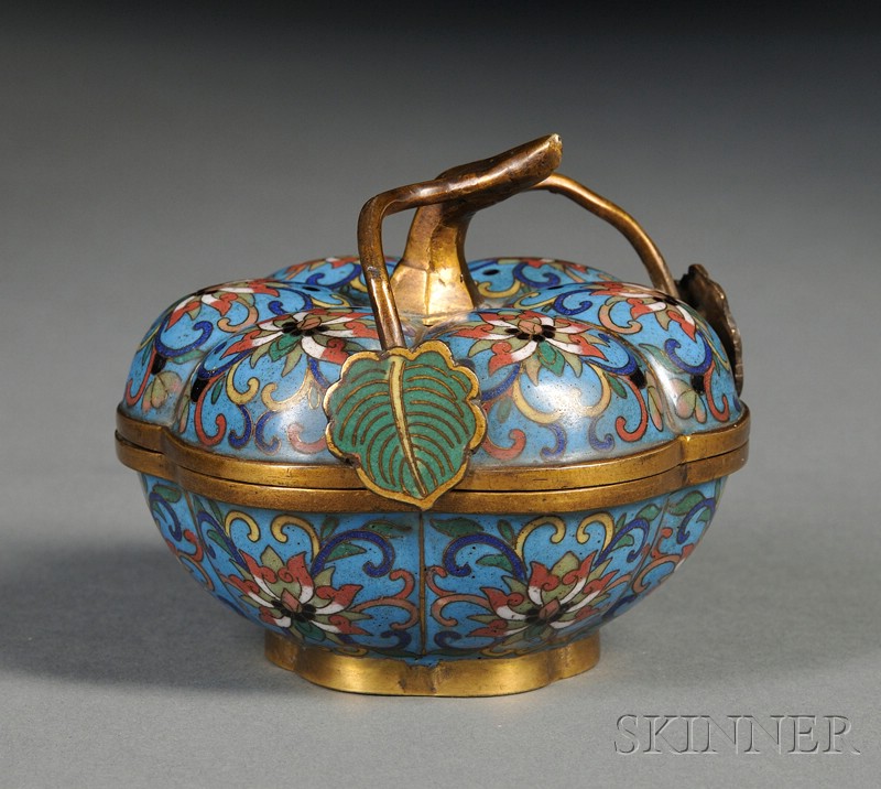 Appraisal: Cloisonne Box China th century lobated melon shade with a