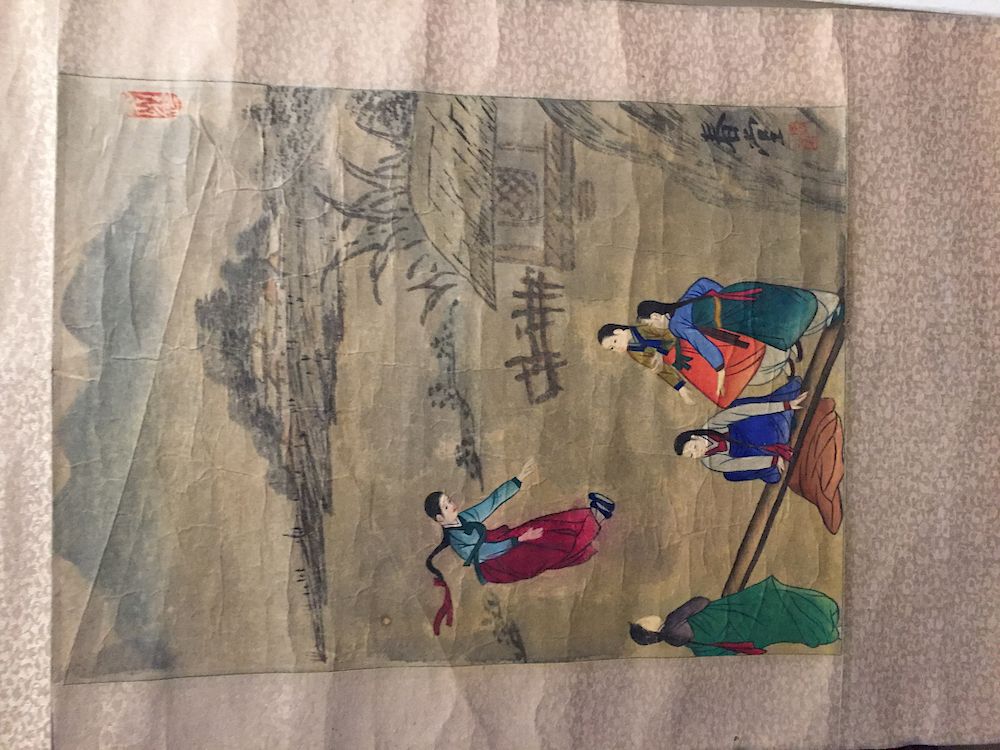 Appraisal: Korean Folk Painting th Century Unsigned folk painting of girls