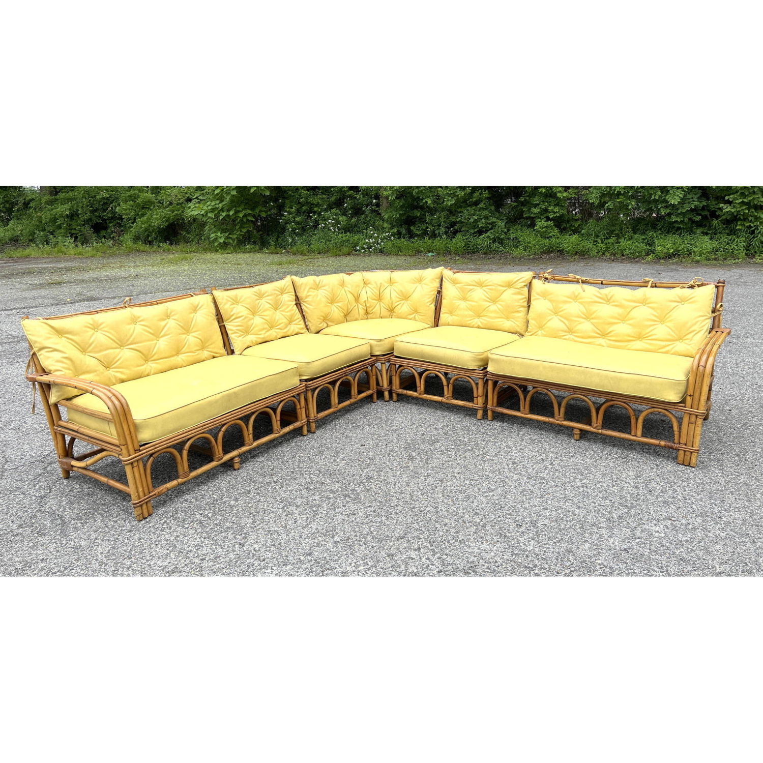 Appraisal: Vintage Bamboo Rattan pc Sectional Sofa Couch Corner sofa Goes