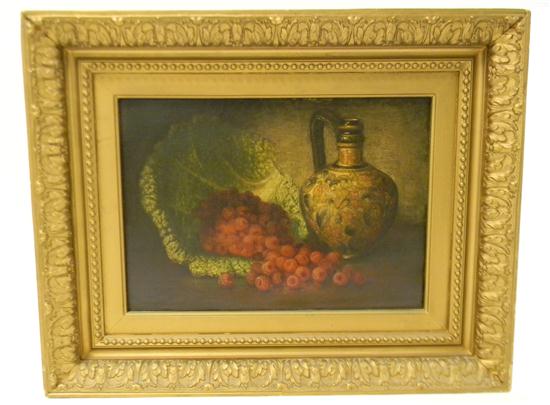 Appraisal: August Laux French-American - Still Life Raspberries oil on canvas