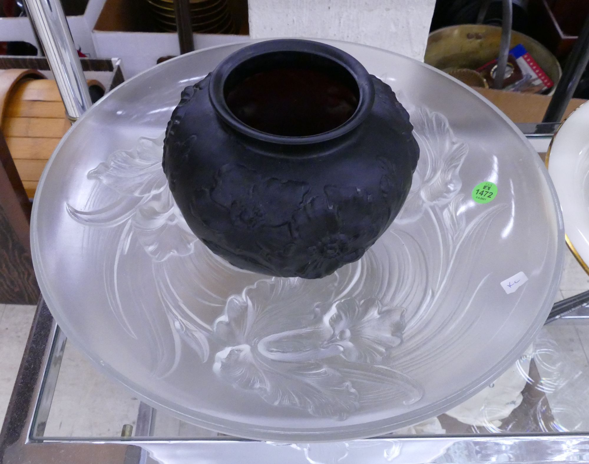 Appraisal: pc Art Deco Frosted Glass Vase Bowl- '' and ''