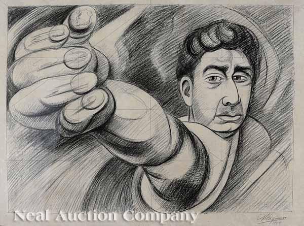 Appraisal: David Alfaro Siqueiros Mexican - Self-Portrait study for the mural