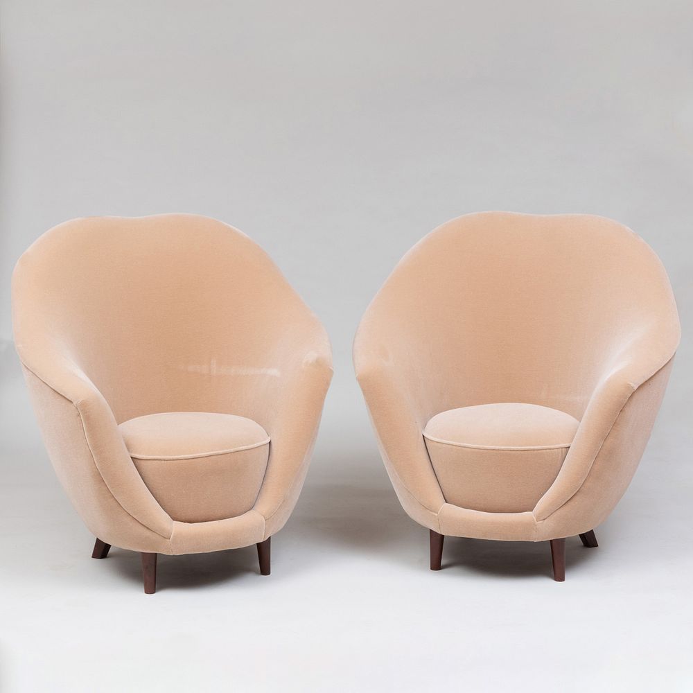 Appraisal: Pair of Velvet Upholstered Armchairs Attributed to Ico Parisi x