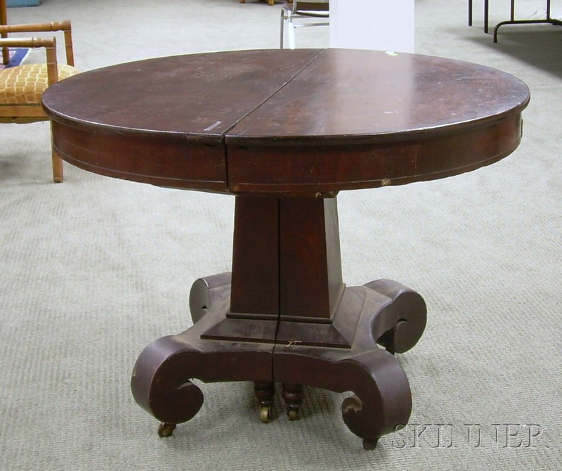 Appraisal: Small Empire Circular Mahogany Veneer Pedestal-base Breakfast Table No leaves