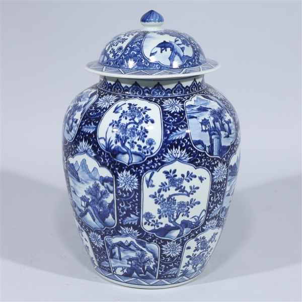 Appraisal: Large Chinese porcelain blue and white covered jar with floral