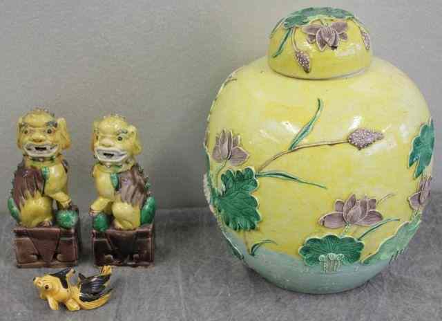 Appraisal: Chinese Ceramic Lot Included a Signed BulbousCovered Jar - ''