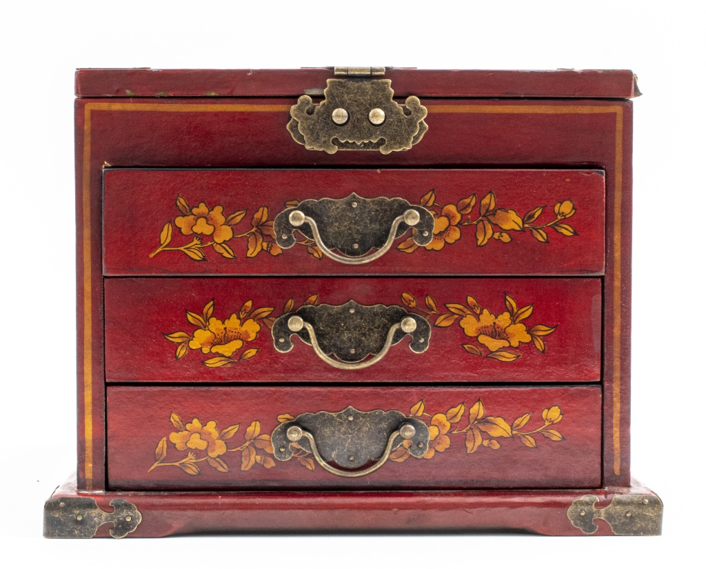 Appraisal: CHINESE PAINTED VANITY BOX W DRAWERS Chinese painted vanity box