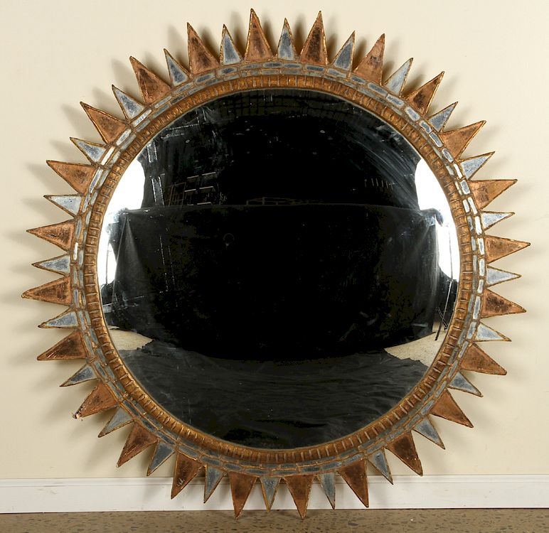 Appraisal: LARGE CONVEX SUNBURST MIRROR LINE VAUTRIN A monumental convex sunburst