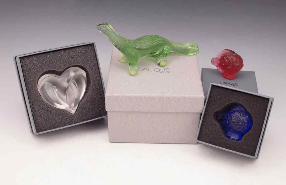 Appraisal: LALIQUE FRENCH CRYSTAL SCULPTURES To include Cobalt Sunfish with box