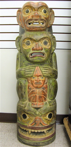 Appraisal: TOTEMIC-CARVED AND PAINTED WOOD WALL MASK Northwest Coast Tribal style