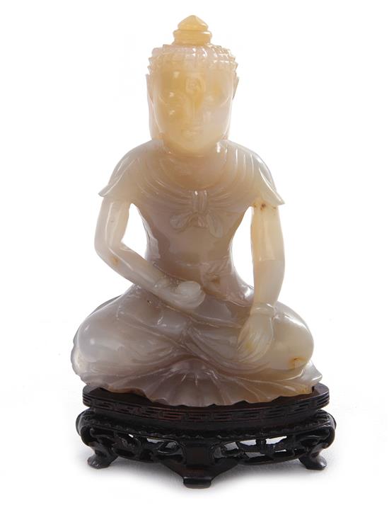 Appraisal: Chinese carved agate Buddha Republic period seated figure on lotus