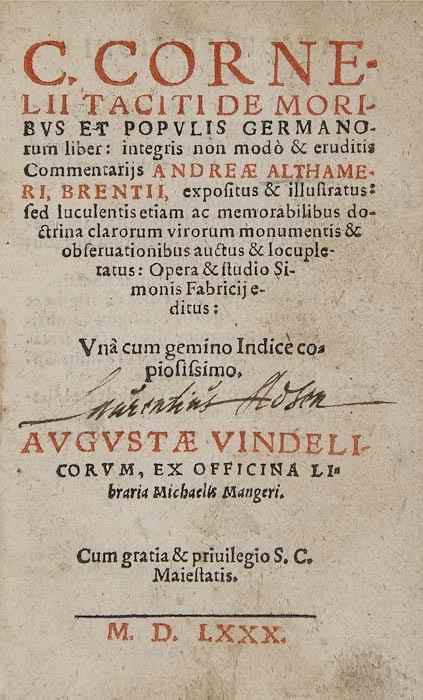 Appraisal: Tacitus Gaius Cornelius De Moribus et Populis Germanorum parts in