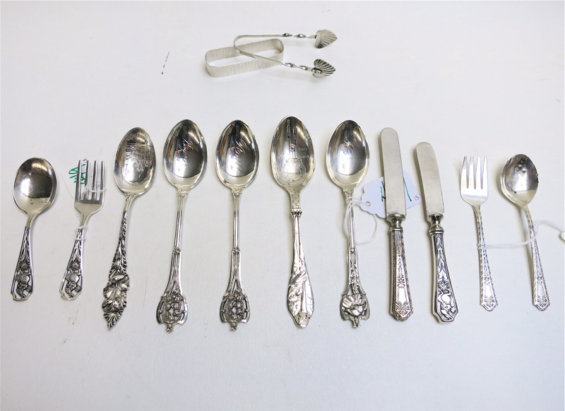 Appraisal: STERLING SILVER FLATWARE AND TABLEWARE thirteen pieces comprised of souvenir