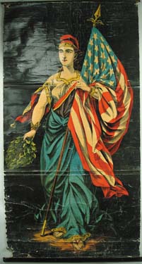 Appraisal: OUTSTANDING PATRIOTIC PRINTED LADY LIBERTY HANGING BANNER Chromolithograph on fine