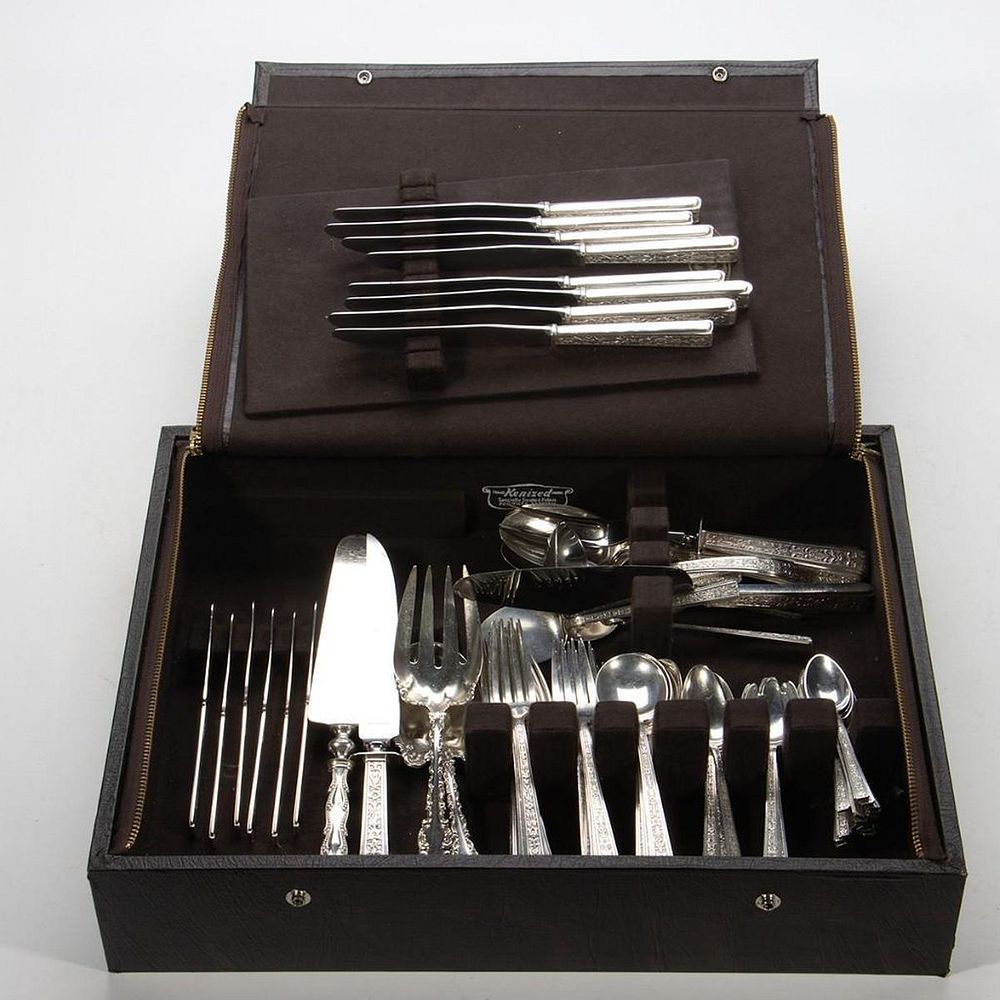 Appraisal: Lunt Sterling Flatware Set Modern Classic Chased Pattern The set