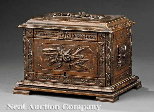 Appraisal: A Continental Black Forest Carved Walnut Humidor late th c