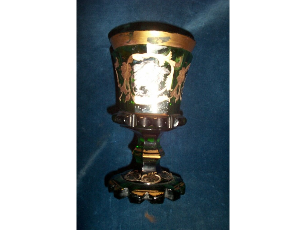 Appraisal: A th century continental green glass goblet of faceted form