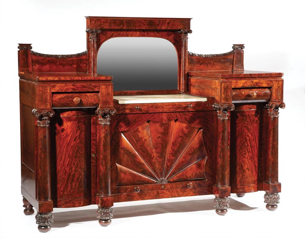 Appraisal: American Classical Carved Mahogany Sideboard c labeled John Needles Manufacturer