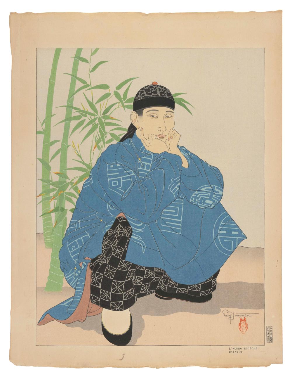 Appraisal: PAUL JACOULET JAPAN FRANCE - L HOMME ACCROUPI CHINOIS WOODBLOCK