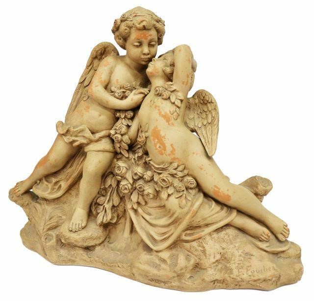 Appraisal: French varnished terracotta sculpture Cherubs signed in cast F Foucher