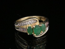 Appraisal: A Ladies' Gold Emerald and Diamond Ring k yellow gold